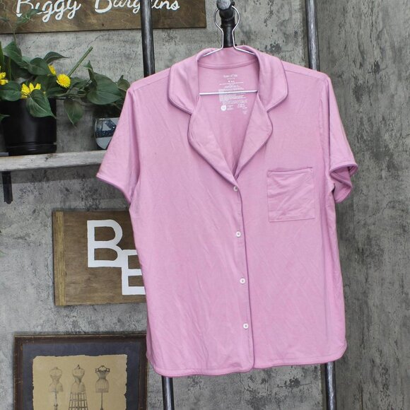 State Of Day Womens Short Sleeve Notched Pajama Shirt Top Berry Purple M - Picture 1 of 3